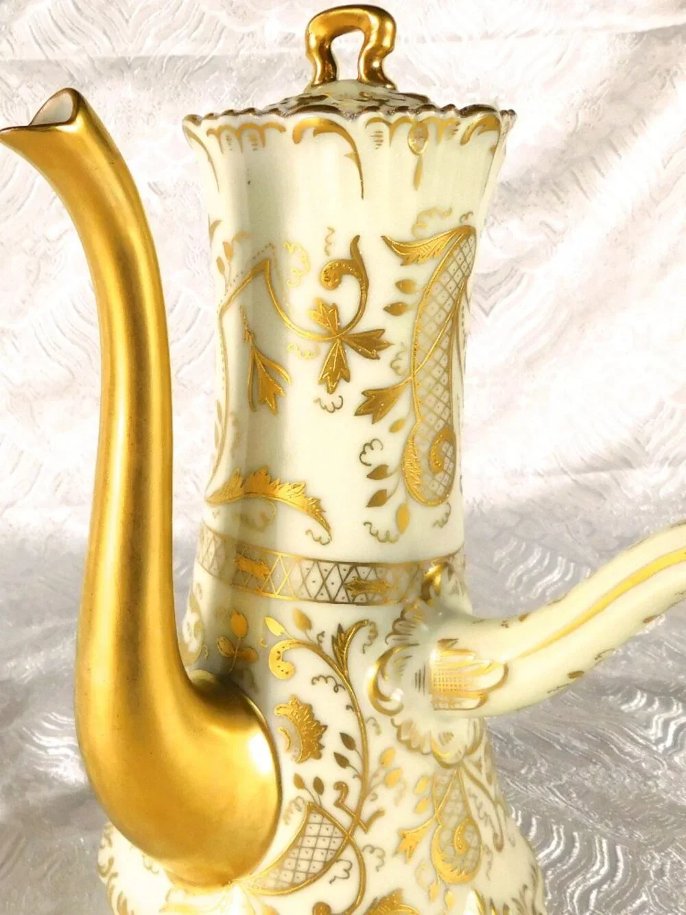 Tressemanes and Vogt Limoges Chocolate Pot with Raised Gold Trim # 27328